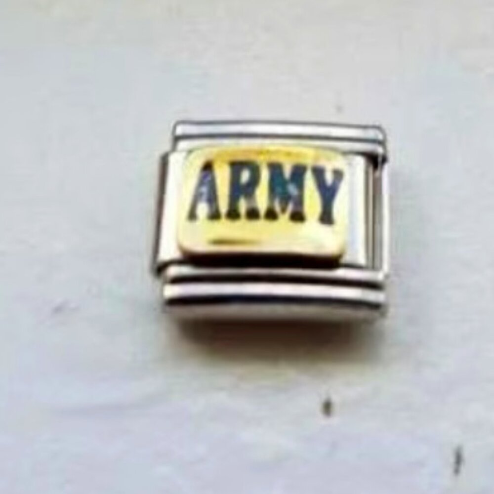 Army on shiny gold enamel 9mm stainless steel Italian charm bracelet link new